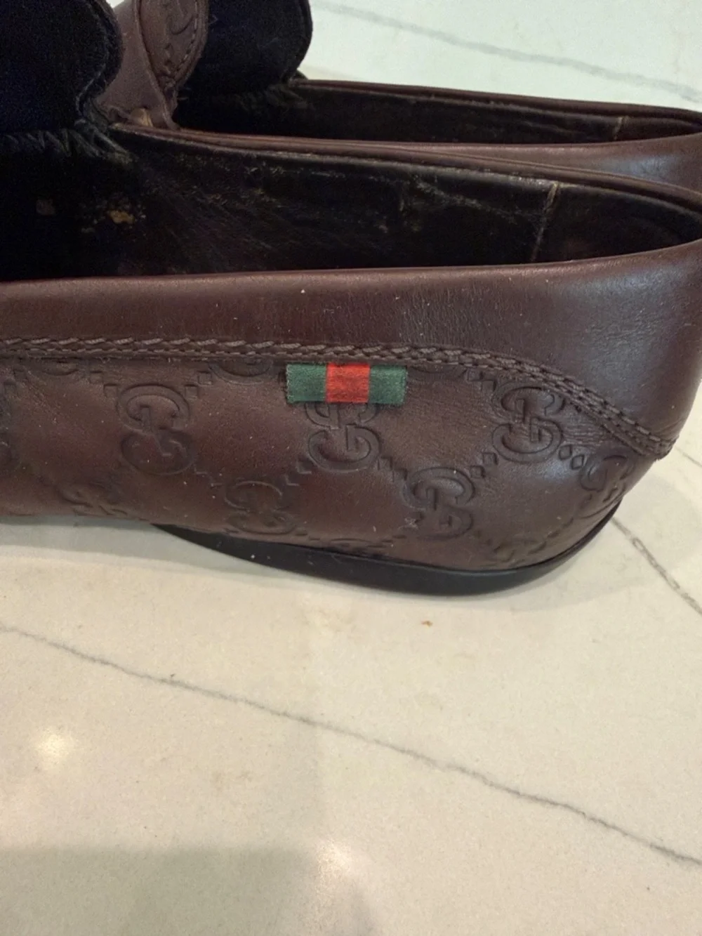 Gucci Brown Embossed GG Leather Penny Loafers - Picture 11 of 12